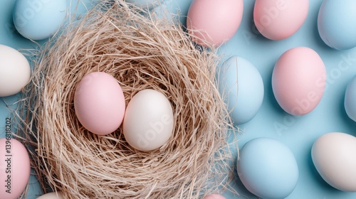 Happy Easter day with Colorful Easter eggs,Spring holiday,Happy easter eggs,festive clip art,Happy Easter greeting card, poster, banner template,april festive concept.