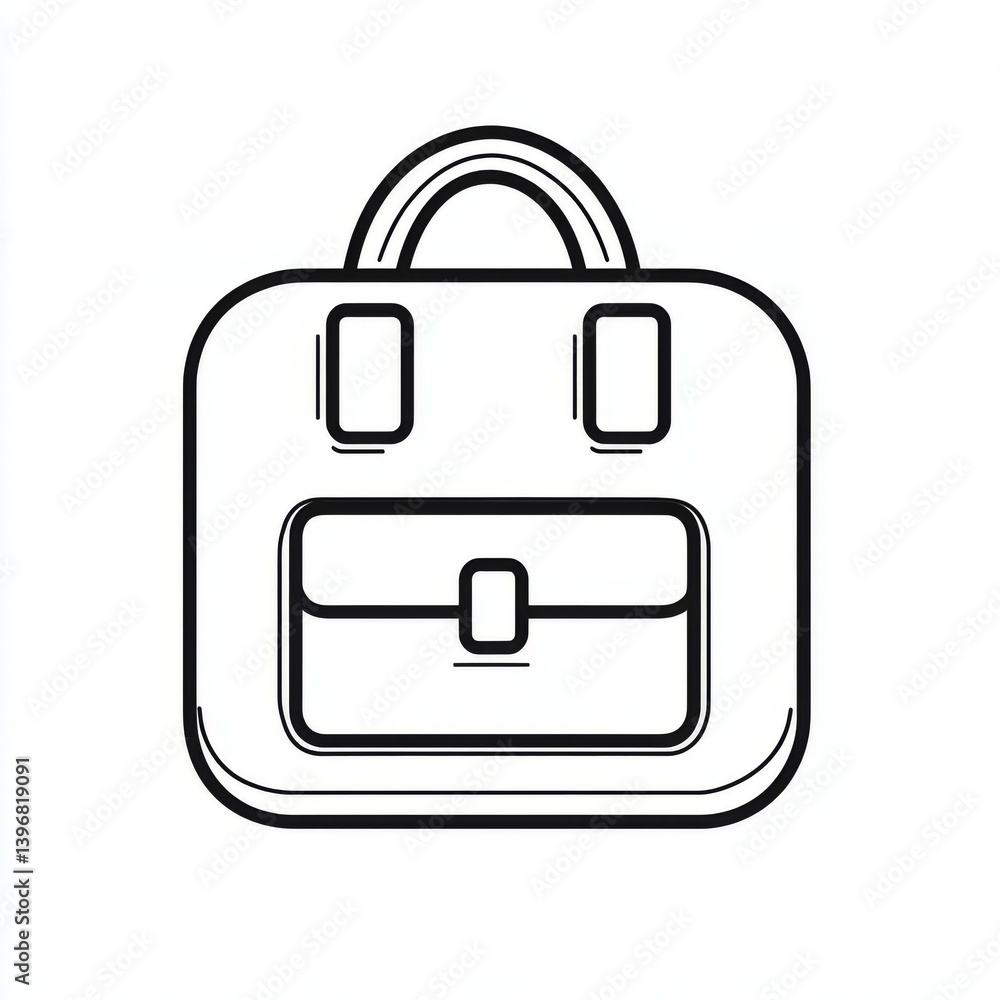 Black flat vector icon of backpack with laptop compartment isolated on white background Black flat vector icon of backpack with laptop compartment isolated on white background