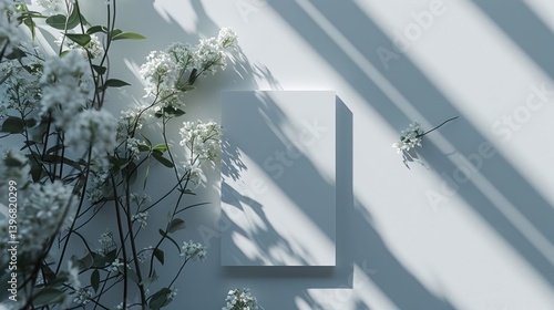 Obraz na płótnie White Flowers and Blank Card in Sunlight w salonie