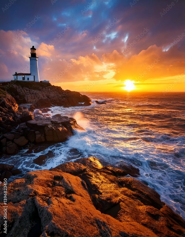 picturesque coastal scene with a lighthouse standing against picturesque coastal scene with a lighthouse standing against