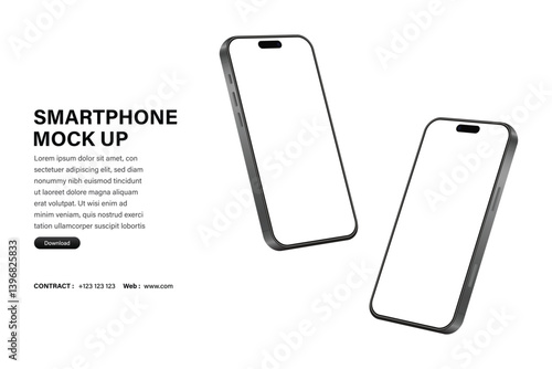 Realistic smartphone mockup. Mobile phone vector with isolated on white background. Device front view. 3D mobile phone with shadow. Realistic, high quality smart phone mockup for ui ux presentation.