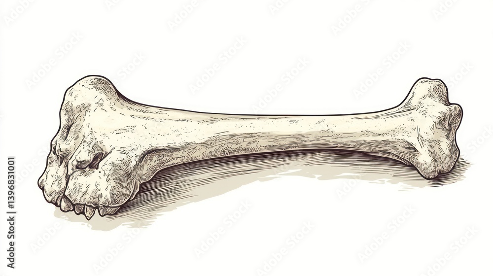 Detailed illustration of a long bone, isolated on white background. Detailed illustration of a long bone, isolated on white background.