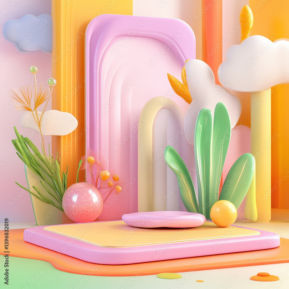 Colorful and Vibrant Abstract Backdrop with Shapes and Plants Colorful and Vibrant Abstract Backdrop with Shapes and Plants