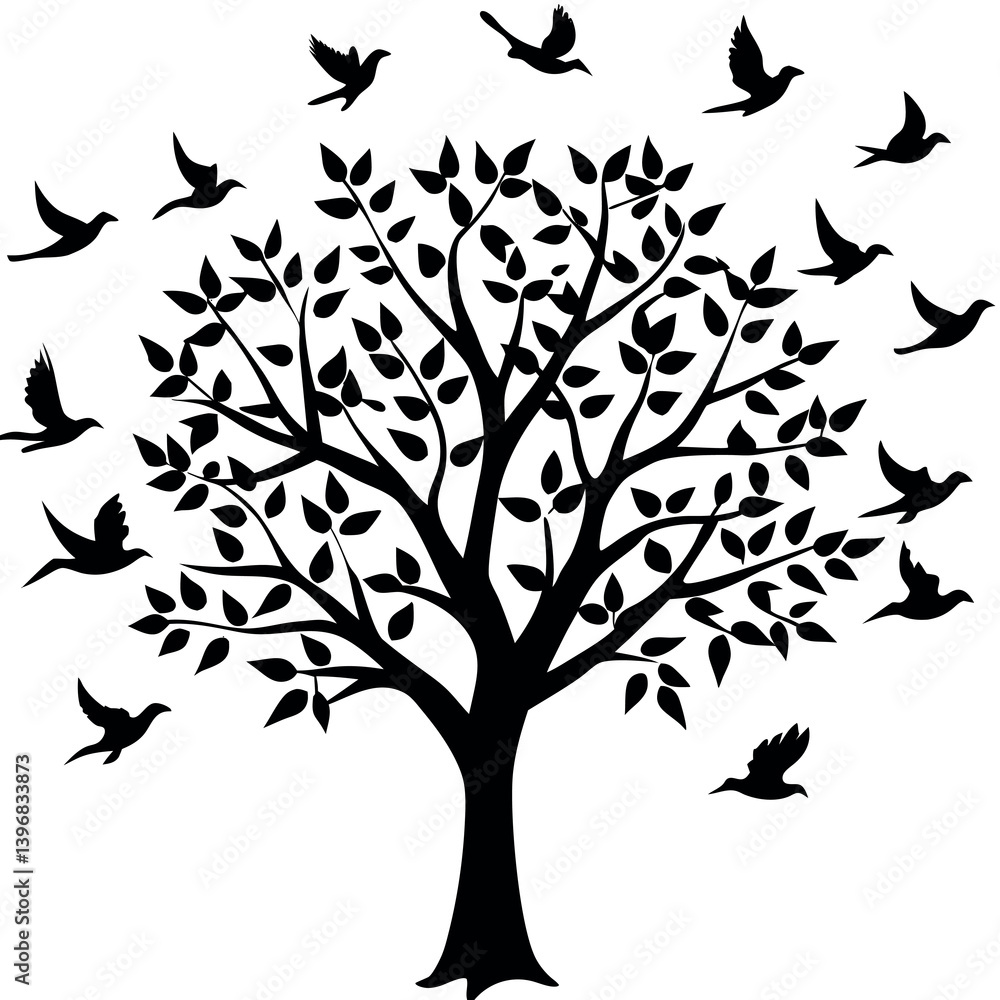 Fototapeta premium Illustrate-a-tree-whose-branches-turn-into-flying birds.