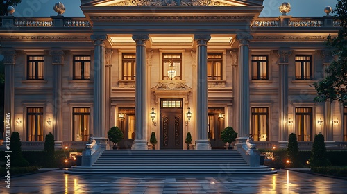 Majestic neoclassical government building night view high resolution images