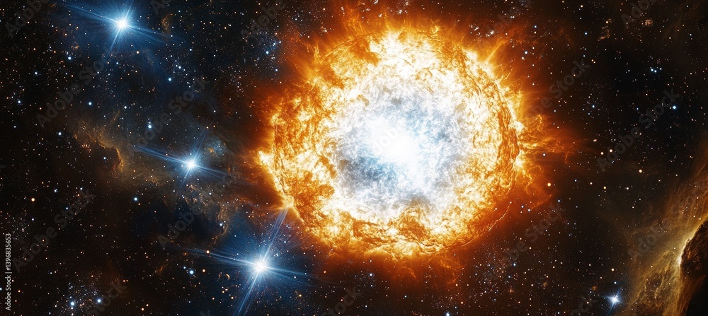 Bright suns star. Science galaxy astronomy. Generative AI technology.