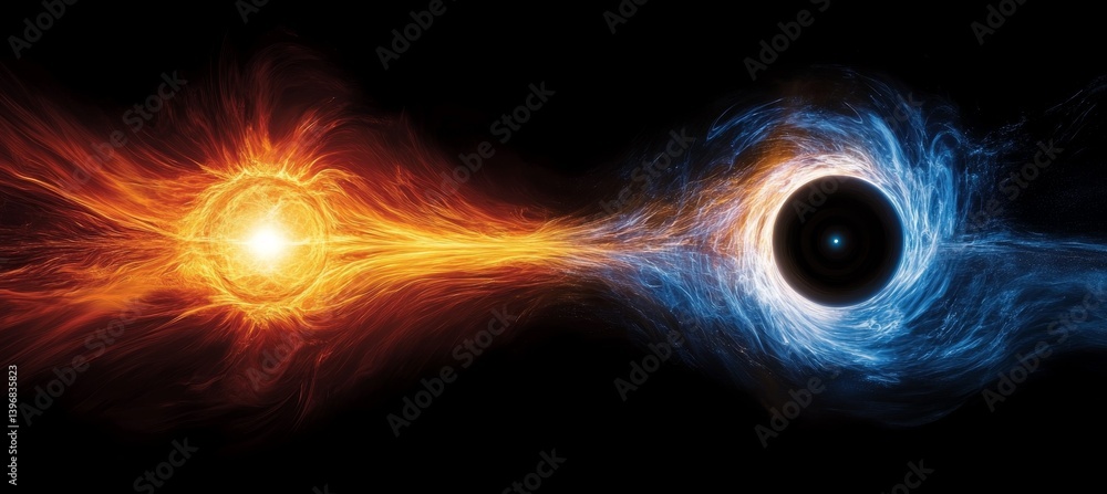 Black hole absorb the sun energy. Time space dilation. Science galaxy astronomy. Generative AI technology.