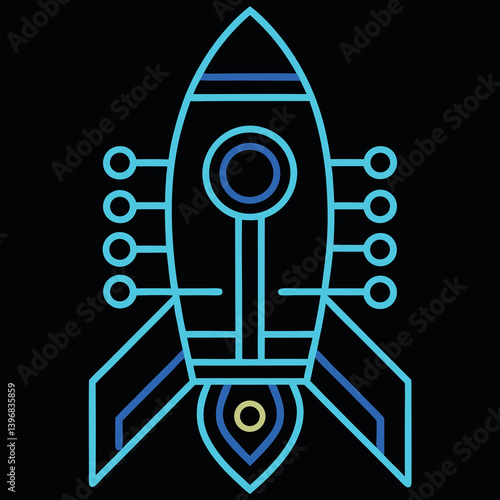 Obraz na płótnie Neon-illustration-of-a-rocket-with-abstract-digital w salonie