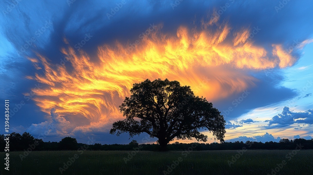 Fototapeta premium Silhouetted tree before vivid sunset