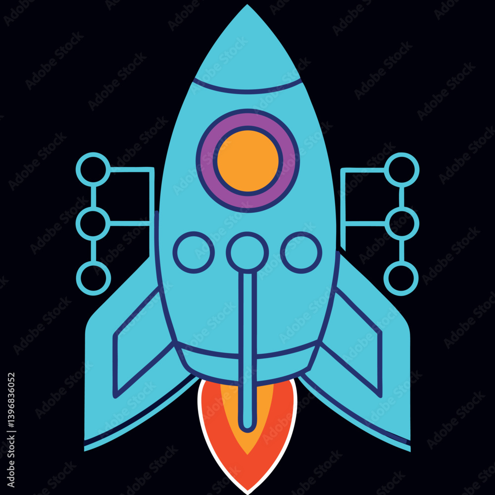 Neon-illustration-of-a-rocket-with-abstract-digital