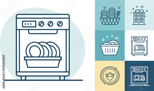 Set of Dishwasher Illustration vector design, Dishwasher icon design, Dishwasher vector design