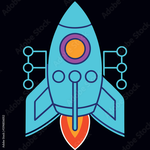Obraz na płótnie Neon-illustration-of-a-rocket-with-abstract-digital w salonie