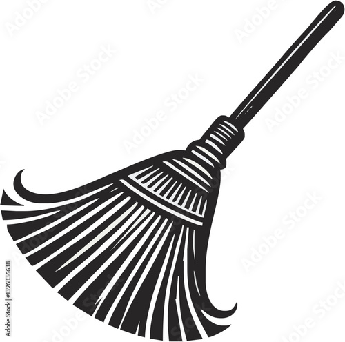 Sweeping Simplicity: A striking monochrome depiction of a broom, ready to perform its daily chore. Featuring simplicity and elegance, perfect for all cleaning themed designs.