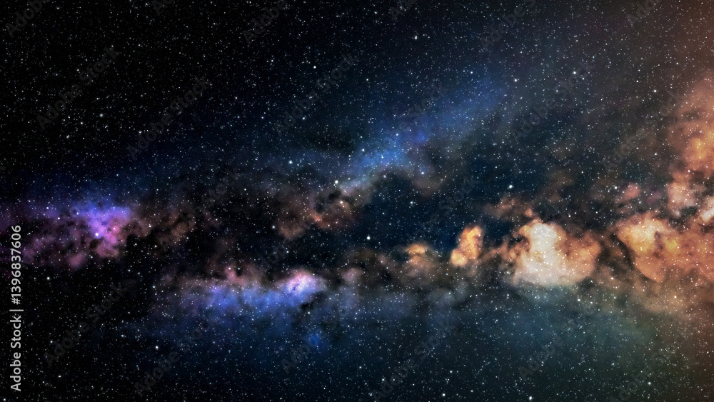 Milky way stars and constellations with a galaxy background.