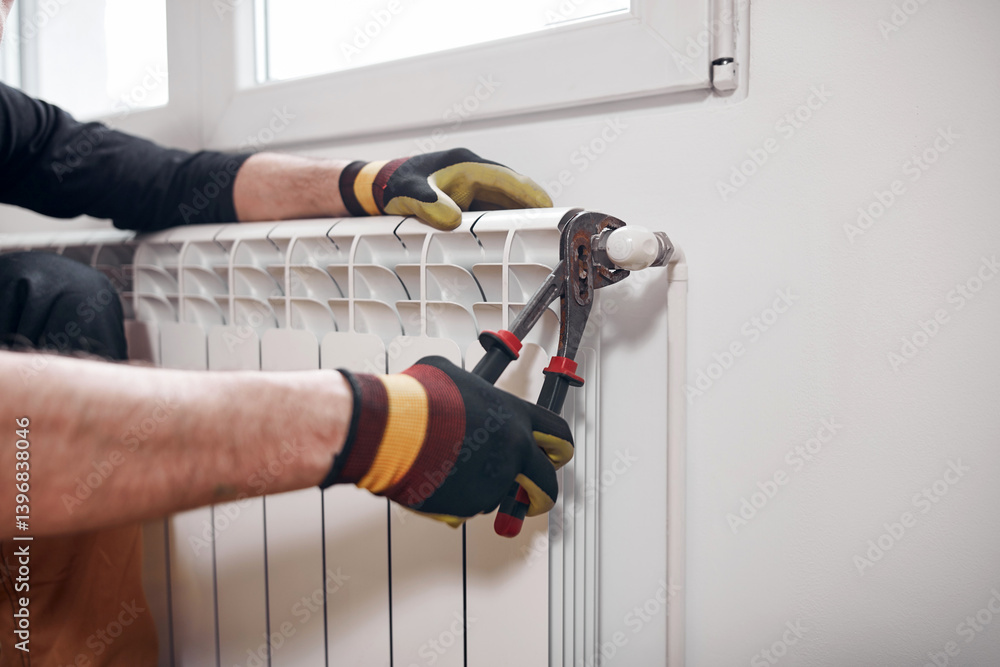 Central heating mechanic and handyman fixing home radiator, gas crisis and seasonal issues.