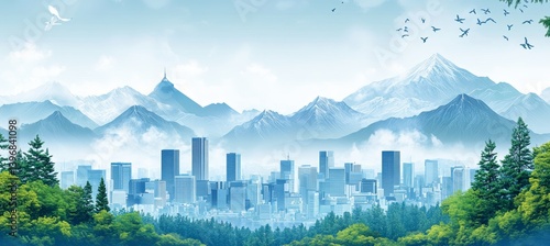 Obraz na płótnie Metropolis city on misty mountain valley. Generative AI technology.
w salonie