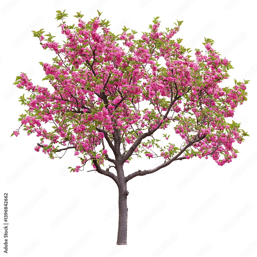 Fototapeta premium Cherry Blossom Tree in Full Bloom: A vibrant tree explodes with pink cherry blossoms, its branches reaching towards the sky in a display of natural beauty and springtime renewal.