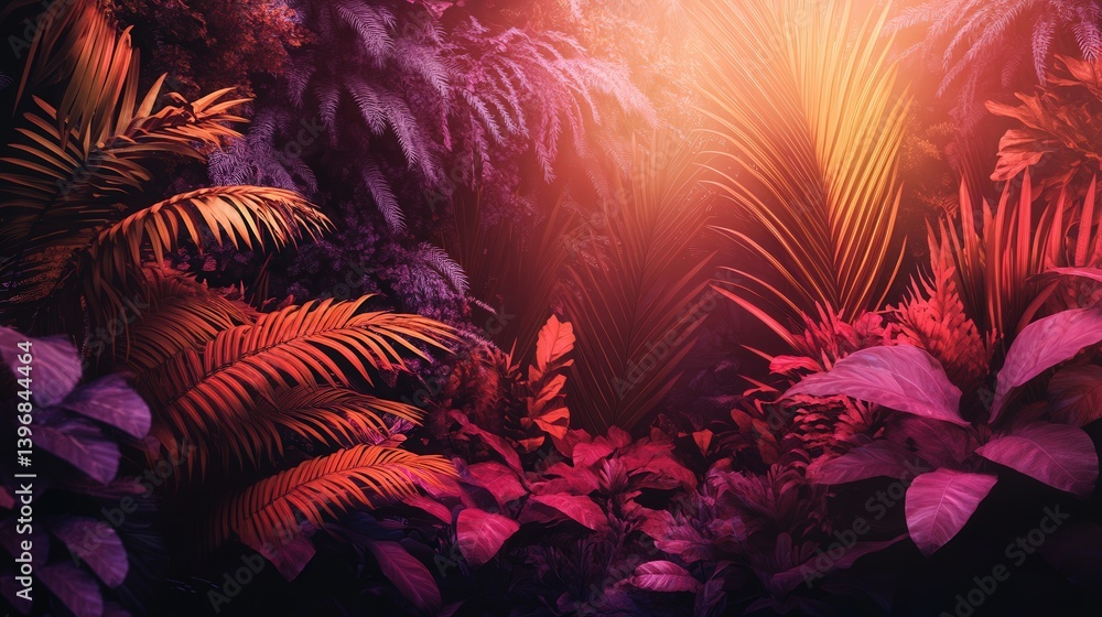 ferns and palms fills the scene with lush beauty, offering an inviting atmosphere with ample room for text overlay. ferns and palms fills the scene with lush beauty, offering an inviting atmosphere with ample room for text overlay.