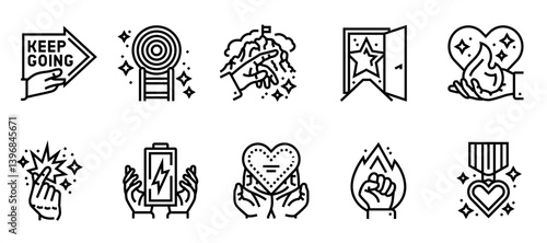 Motivation succes challenge icons set vector. editable