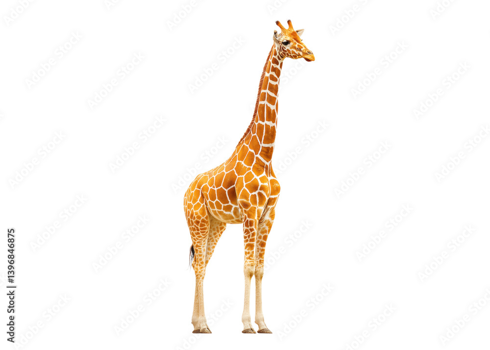 Obraz premium Giraffe isolated on white background. Tallest mammal, African wildlife. Concept of nature, animals, and zoology.