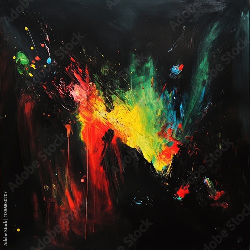 A vibrant explosion of color and energy on a dark canvas. photo