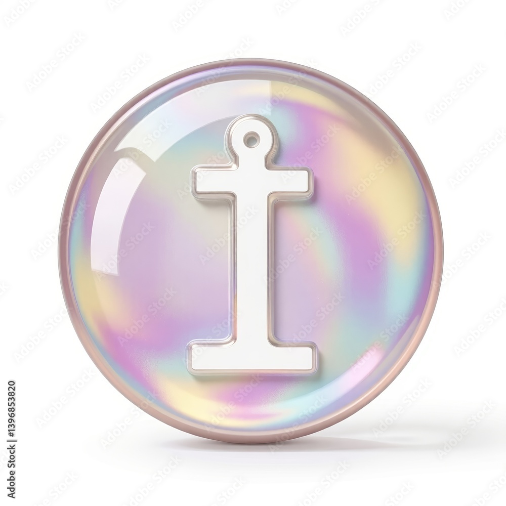 Obraz premium Iridescent disc with a white letter 