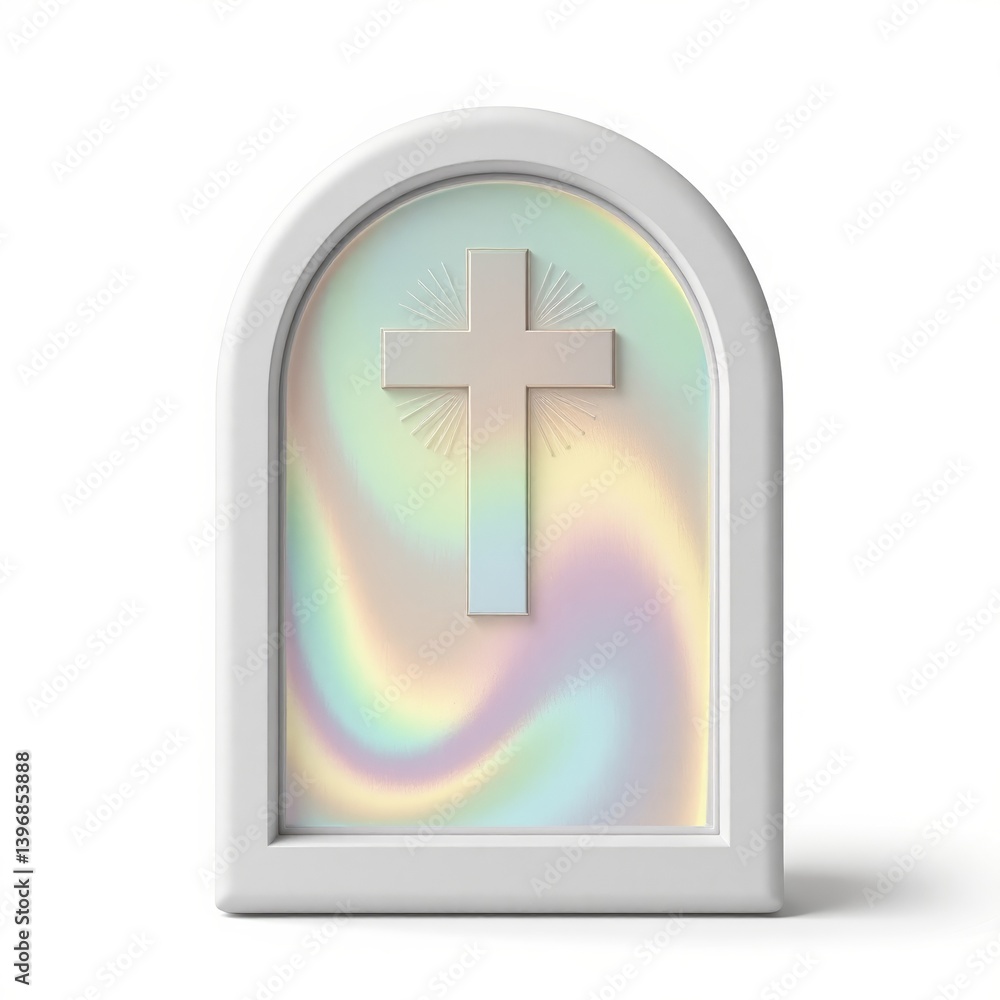 Fototapeta premium Christian cross on pastel iridescent background