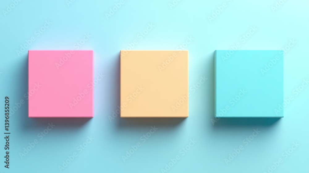 Three pastel cubes on blue background. Three pastel cubes on blue background.