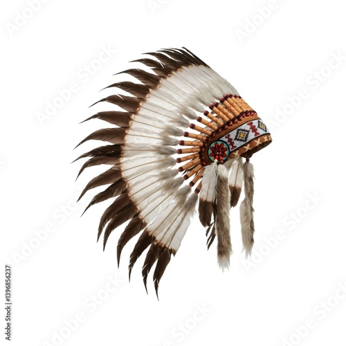 Traditional native american war bonnet with feathers isolated on white background