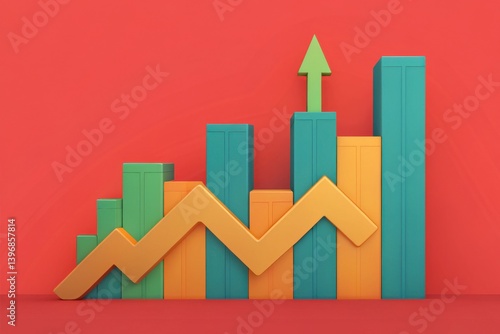 A colorful 3D graph illustrating growth trends with varying bar heights against a red background. Free Download A colorful 3D graph illustrating growth trends with varying bar heights against a red background. - GFXLoad