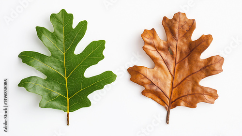 Wallpaper Mural two opposites are a green young leaf and an old yellowed one on a white background Torontodigital.ca