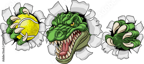 A crocodile, dinosaur or alligator lizard tennis sports mascot