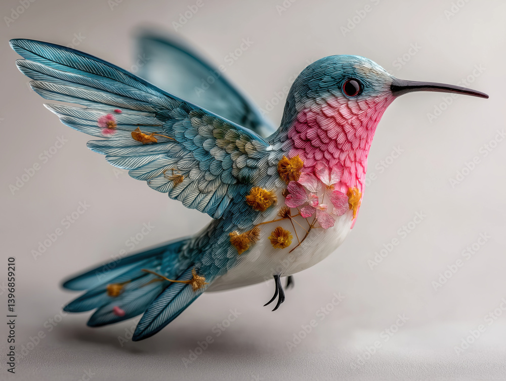 Naklejka premium A pink ocean-blue white colored porcelain hummingbird