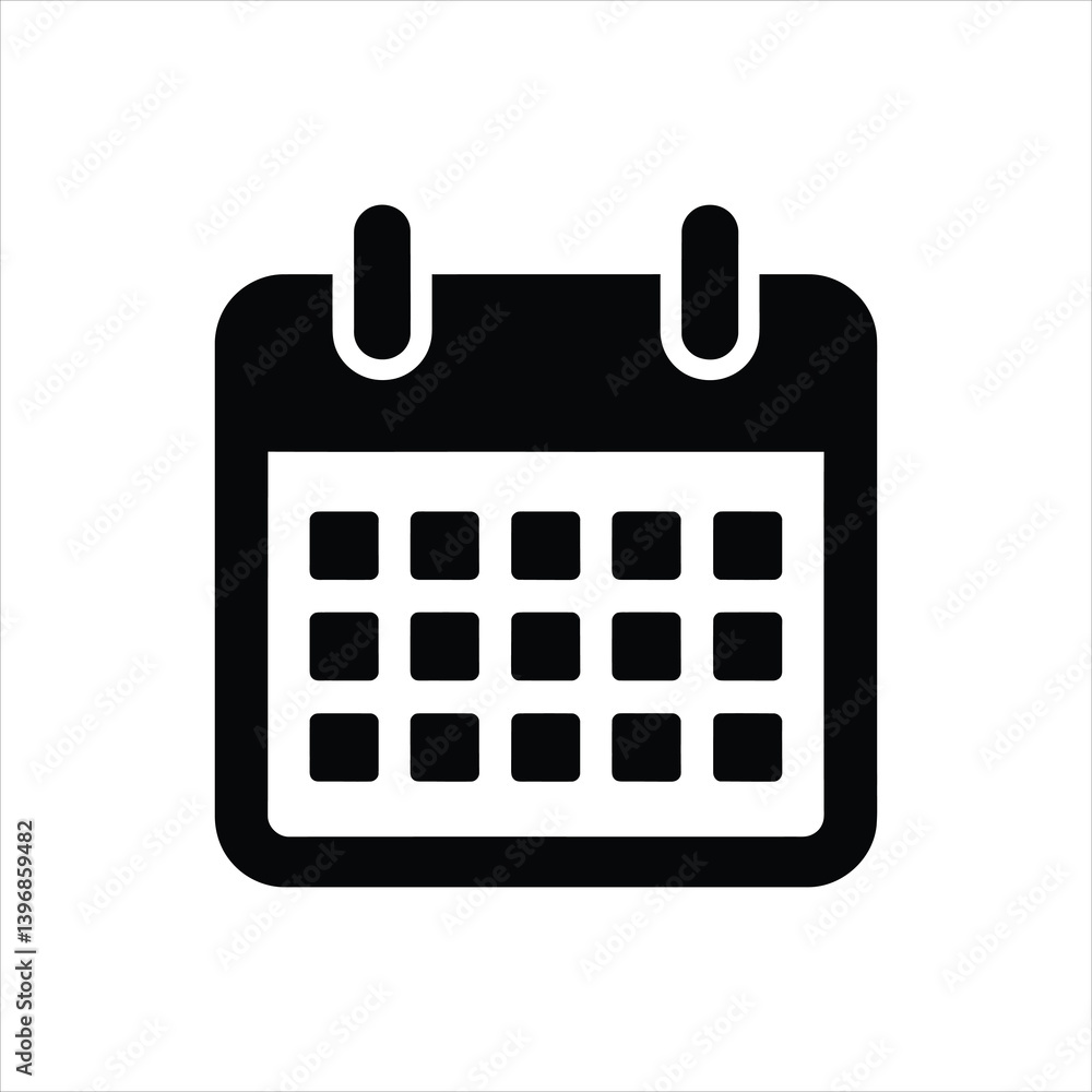 Black Calendar Silhouette Vector Icon Isolated on White Background Black Calendar Silhouette Vector Icon Isolated on White Background