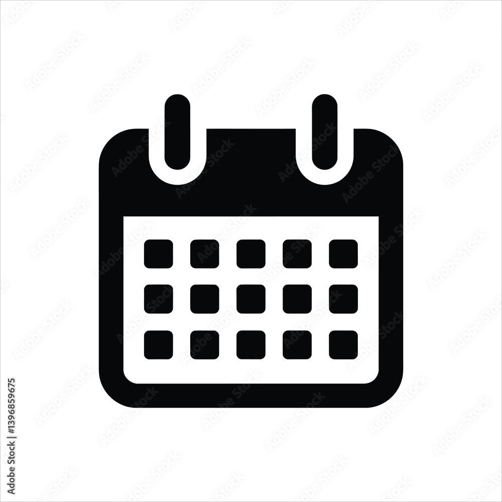 Black Calendar Silhouette Vector Icon Isolated on White Background Black Calendar Silhouette Vector Icon Isolated on White Background