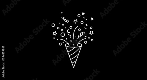 Outline Filled Vector Sign ofvs - confetti popper vector icon . isolated transparent . black outline and filled version 