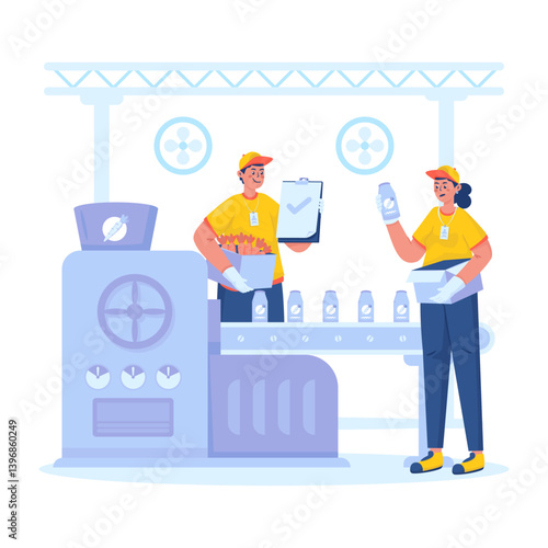 Factory worker character beverage production industry vector illustration