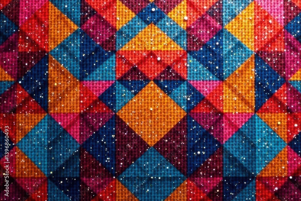 Geometric shapes create repeating design on fabric, motif, backdrop Geometric shapes create repeating design on fabric, motif, backdrop