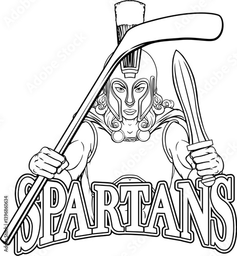 A female spartan woman ice hockey sports team cartoon mascot