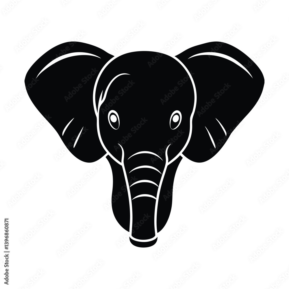 Fototapeta premium Silhouette art illustration of a baby elephant head facing forward.eps
