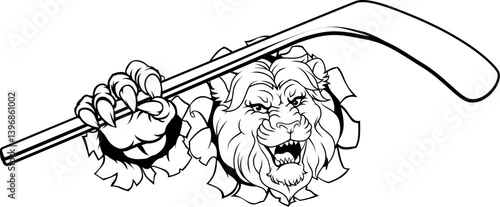 A lion ice hockey team cartoon animal sports mascot
