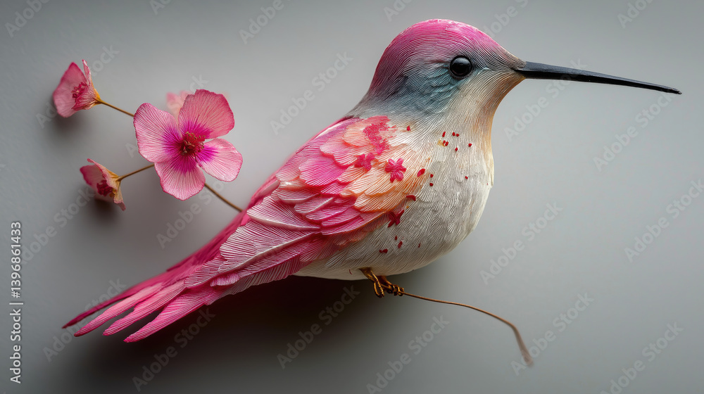 Naklejka premium A pink ocean-blue white colored porcelain hummingbird