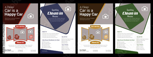 Creative car wash car detailing and rental flyer,Collection of car wash service internet advertising banner vector flat illustration,automobile wash service leaflet design,Car Cleaning Service Poster 