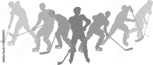 Silhouette ice hockey player set. Active sports people healthy players fitness silhouettes concept.