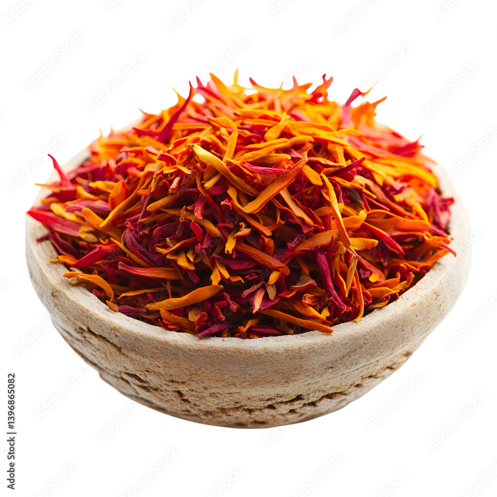 Saffron threads in bowl, vibrant colors create warm and inviting atmosphere