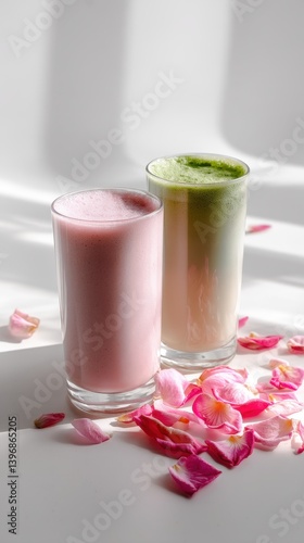 Wallpaper Mural Matcha smoothie and sakura cherry blossom tree,spring season ,drink sweets for banners,Collection of matcha drinks with latte,menu popular japan,cards, flyers,wallpapers,copy space. Torontodigital.ca