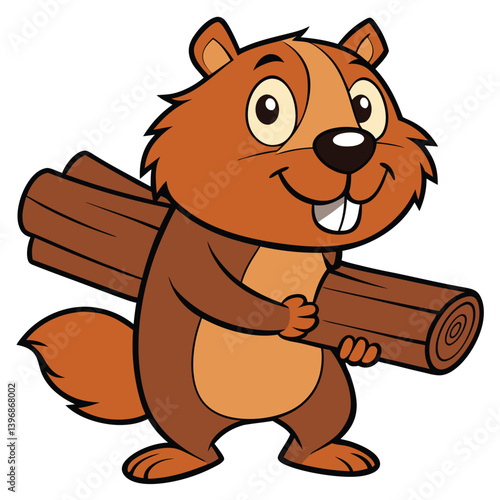 Smiling beaver with log in hand vector