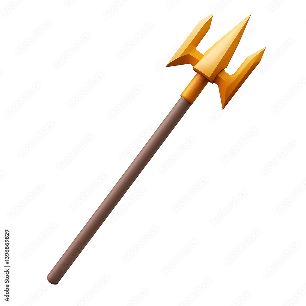 A stylized golden trident-shaped weapon against a background. A stylized golden trident-shaped weapon against a background.