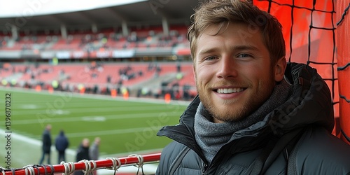A man with a beard and a scarf is smiling at the camera
