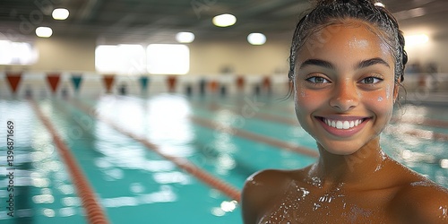 A woman is smiling in a pool
